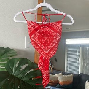 Red bandana halter top